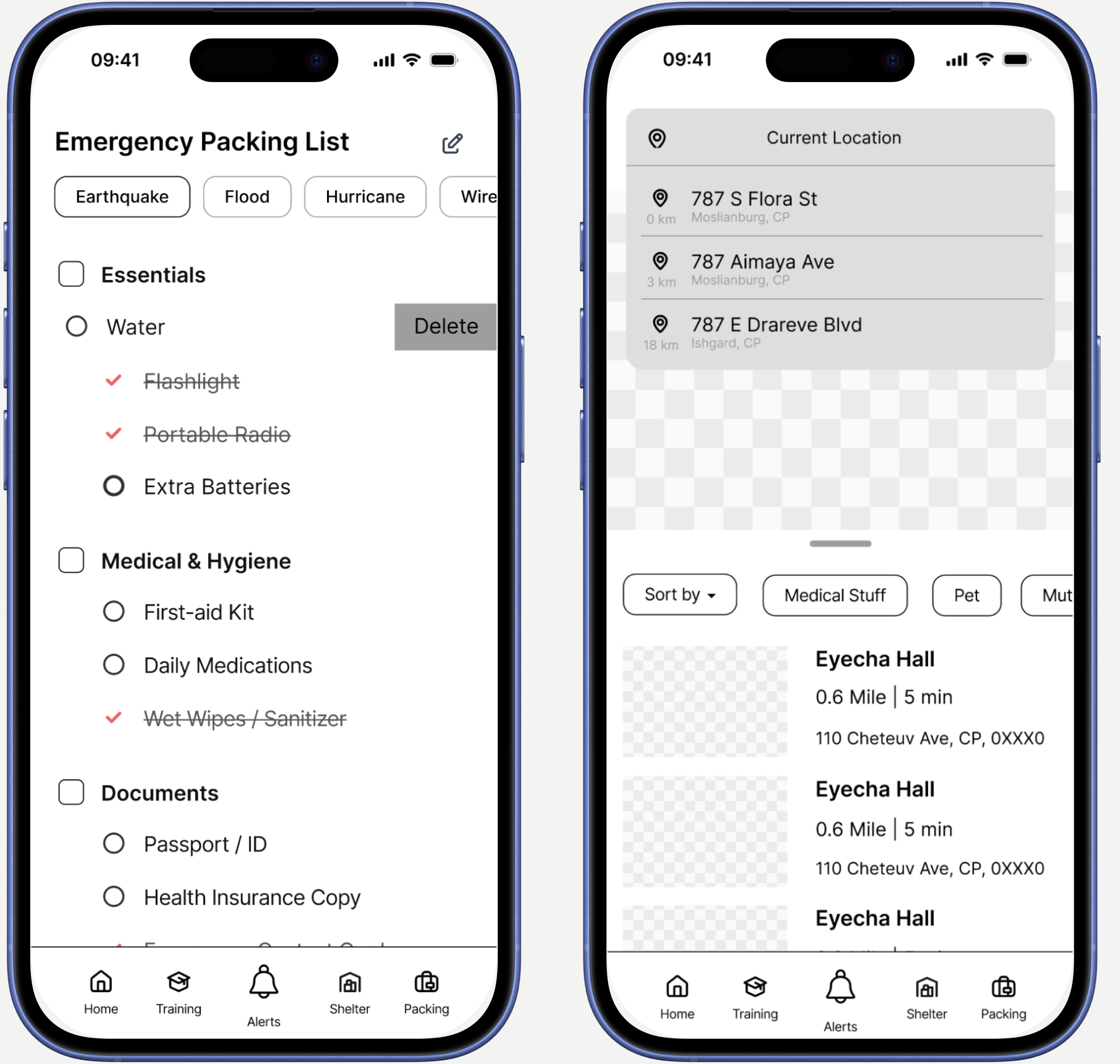Low-fidelity prototype screens