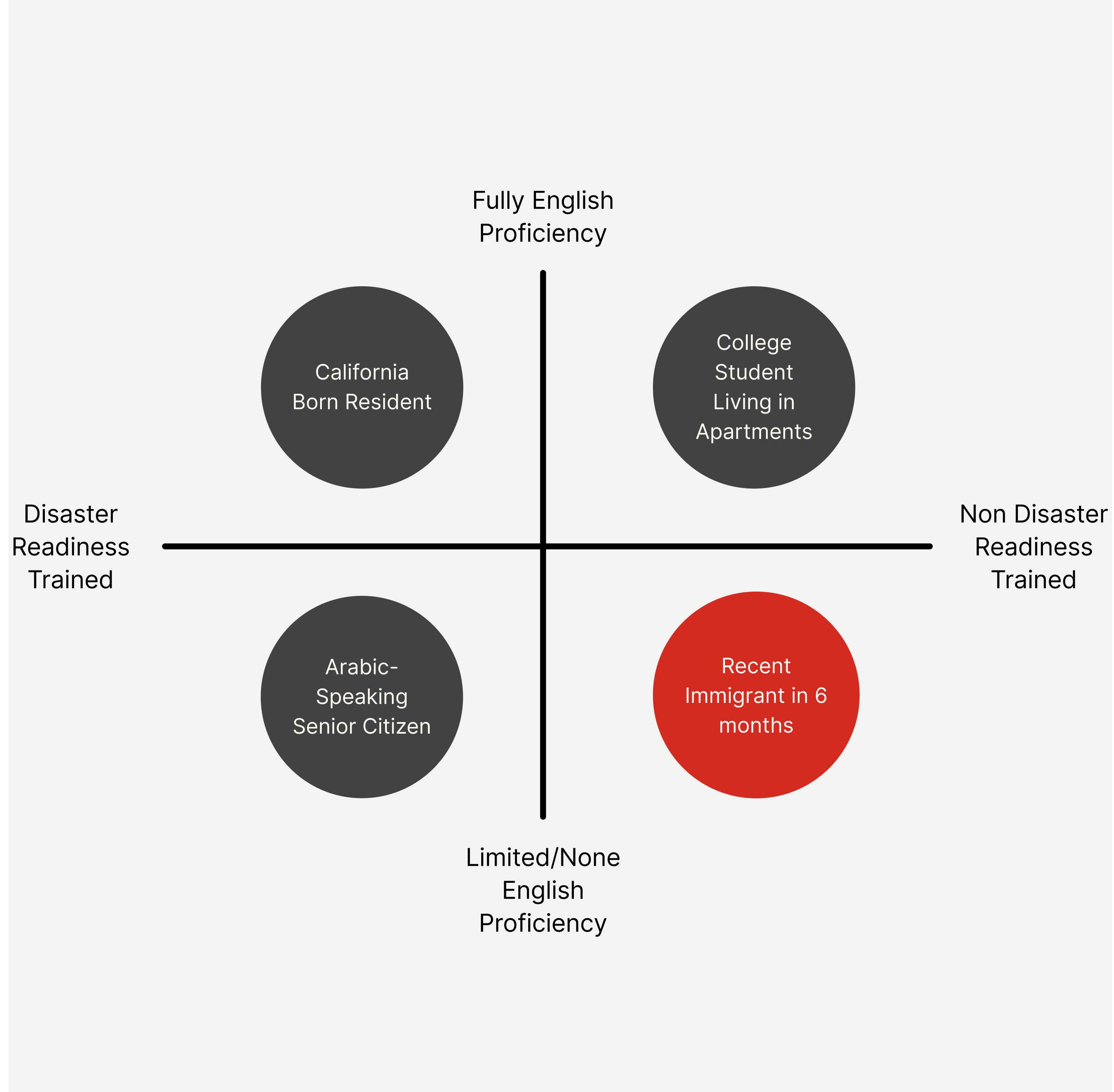 User type matrix — English proficiency × disaster readiness